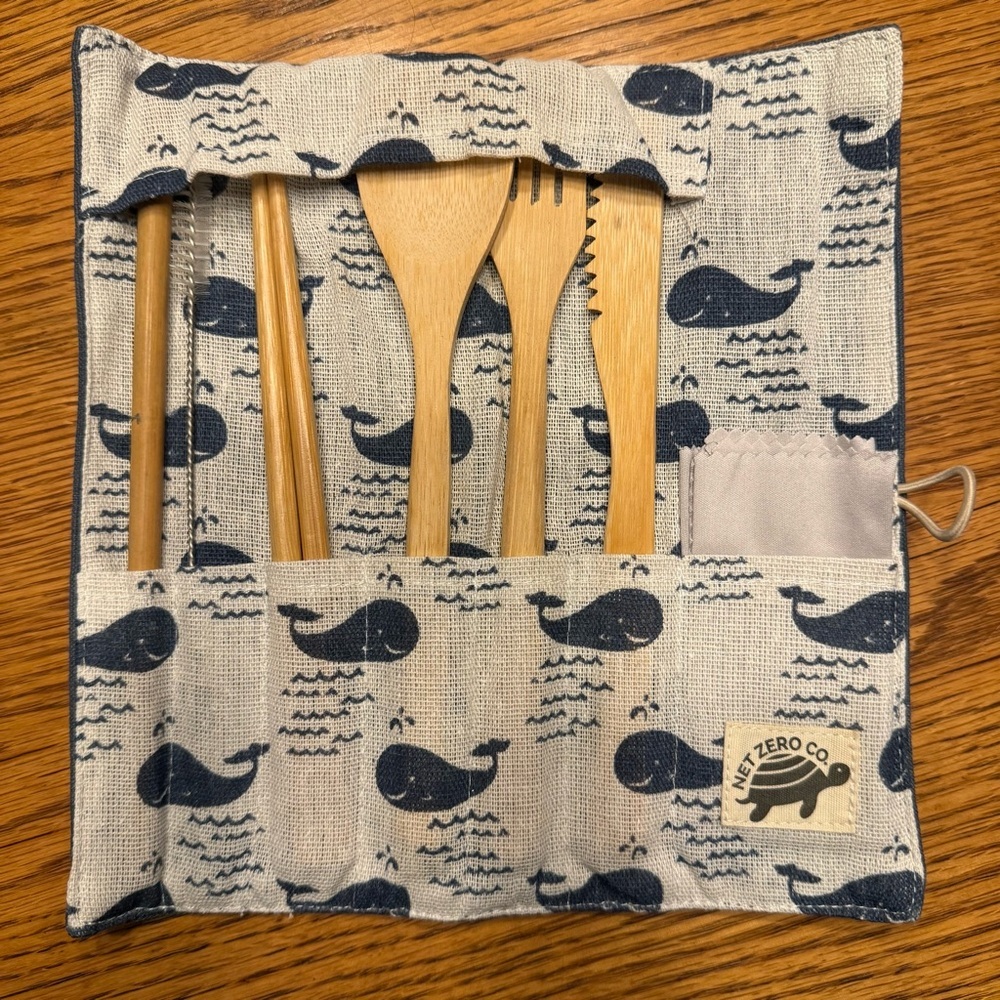 NWOT Blue White Whale Print Utensil Holder Portable for Lunch Box or Camping